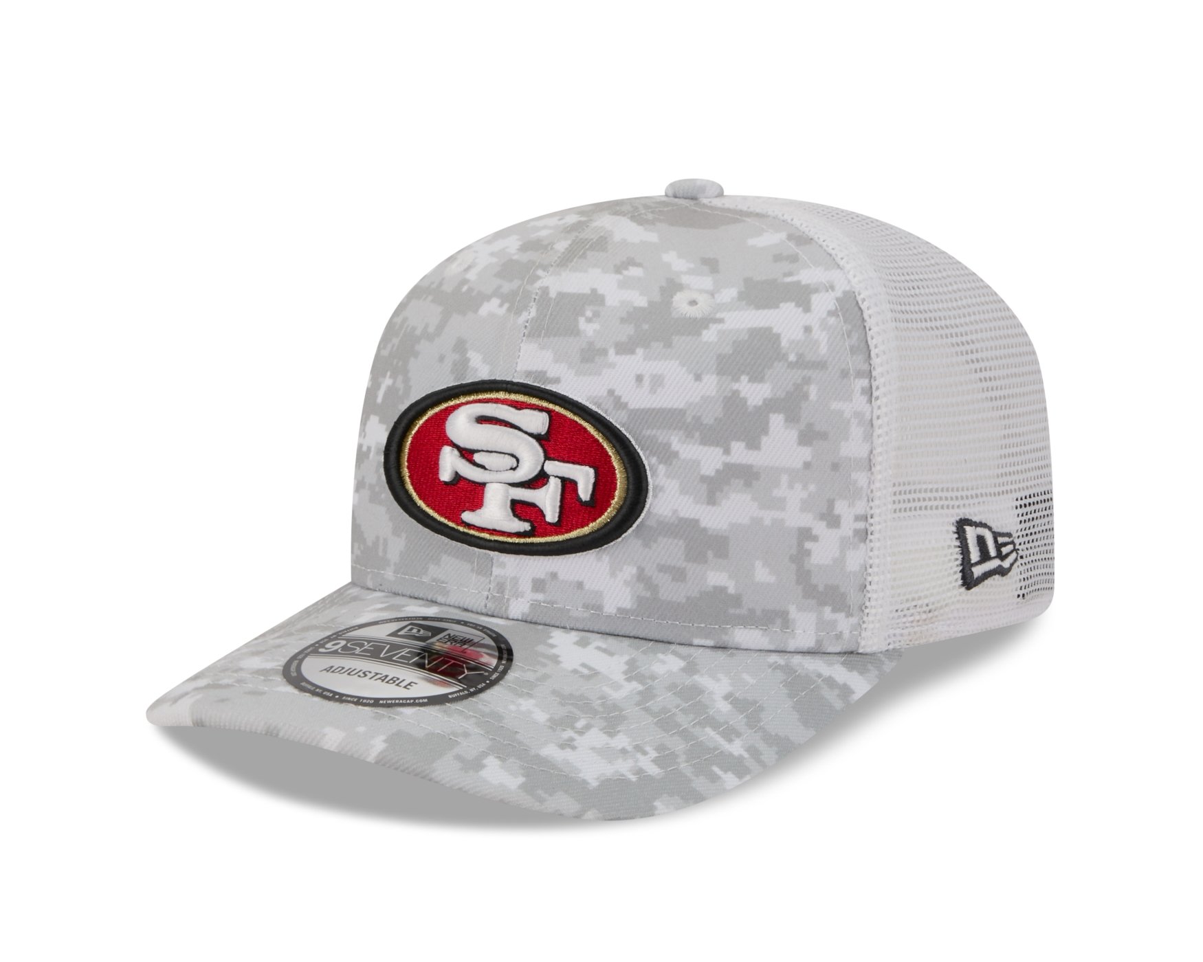 Bone New Era 9SEVENTY San Francisco 49ers NFL Salute Service 2025 Vermelho Cinza 2