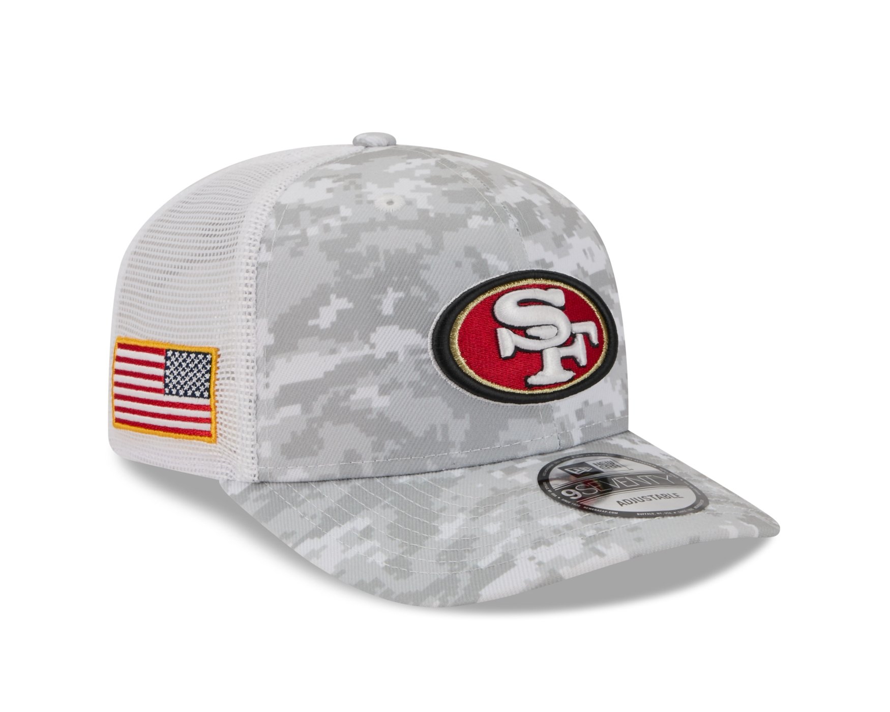 Bone New Era 9SEVENTY San Francisco 49ers NFL Salute Service 2025 Vermelho Cinza 6