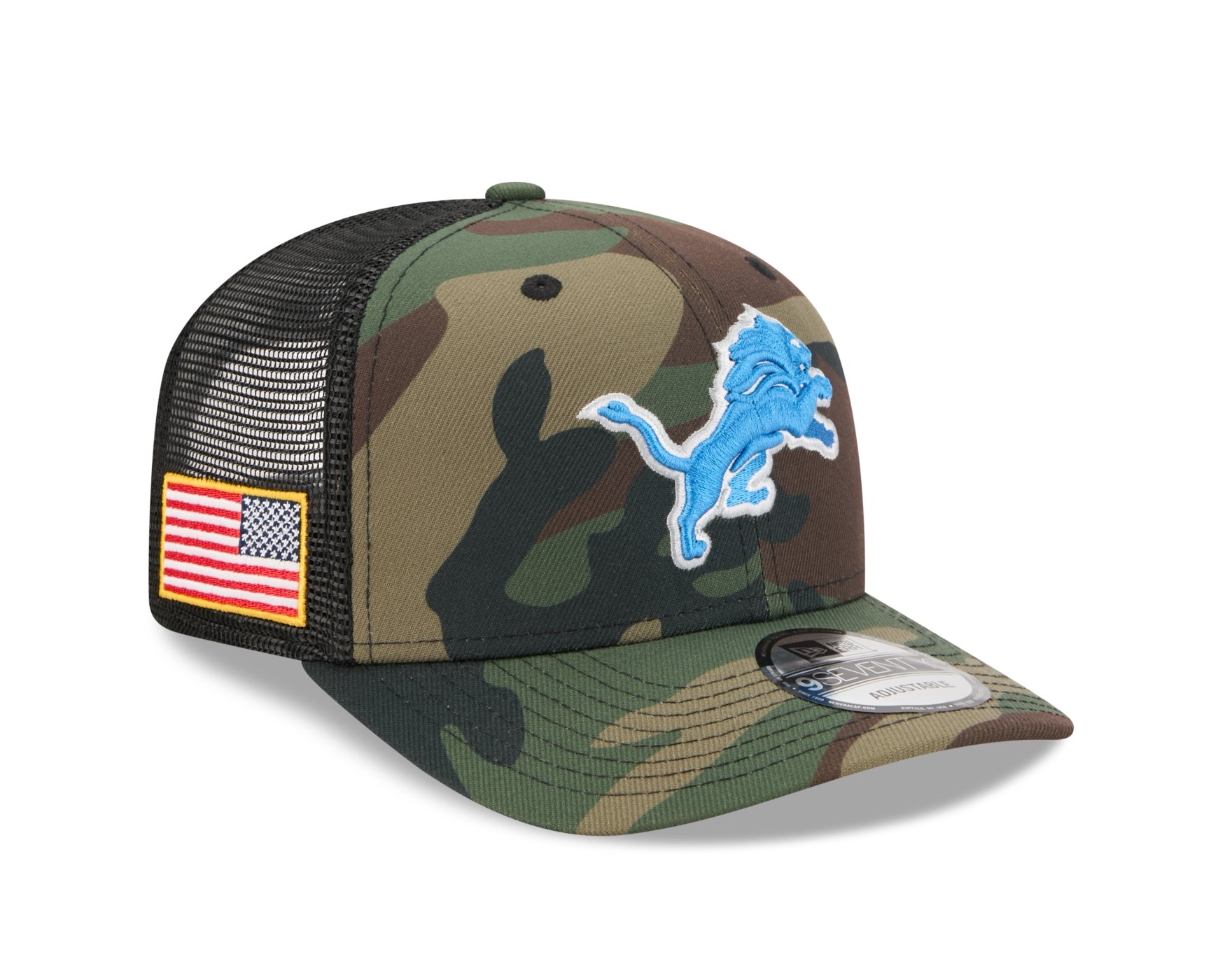 Bone New Era 9SEVENTY Detroit Lions NFL Salute Service 2025 Azul Marrom/Verde 5