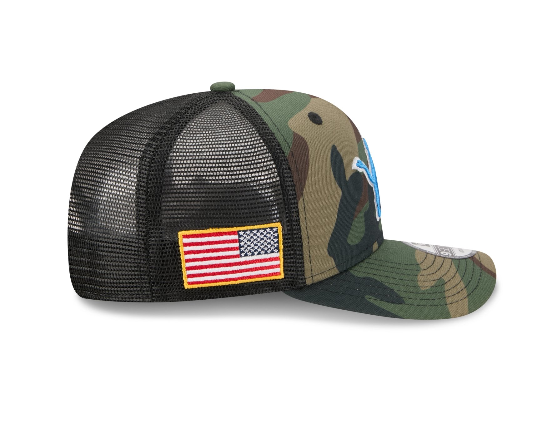 Bone New Era 9SEVENTY Detroit Lions NFL Salute Service 2025 Azul Marrom/Verde 9