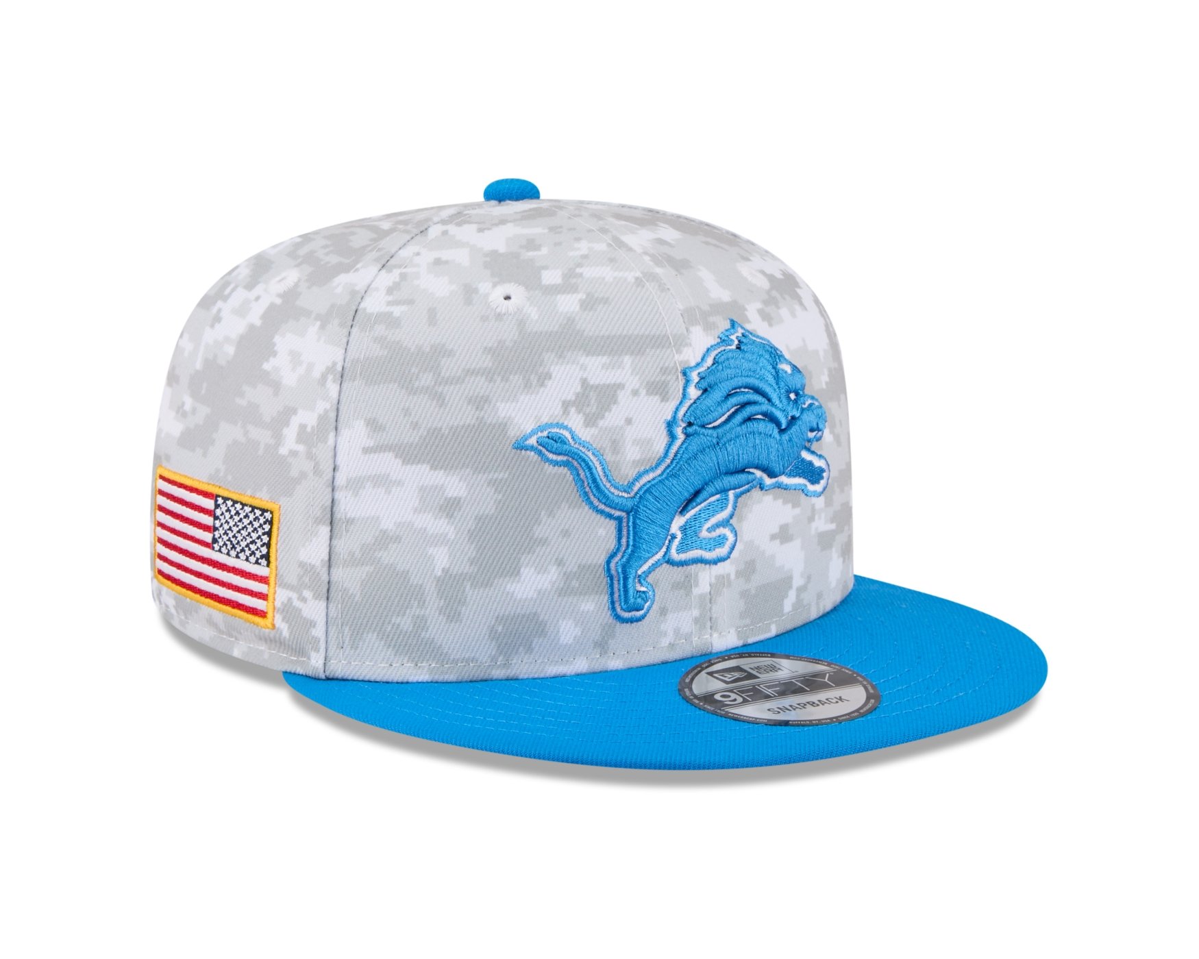 Bone New Era 9FIFTY Detroit Lions NFL Salute Service 2025 Azul Cinza/Azul 3