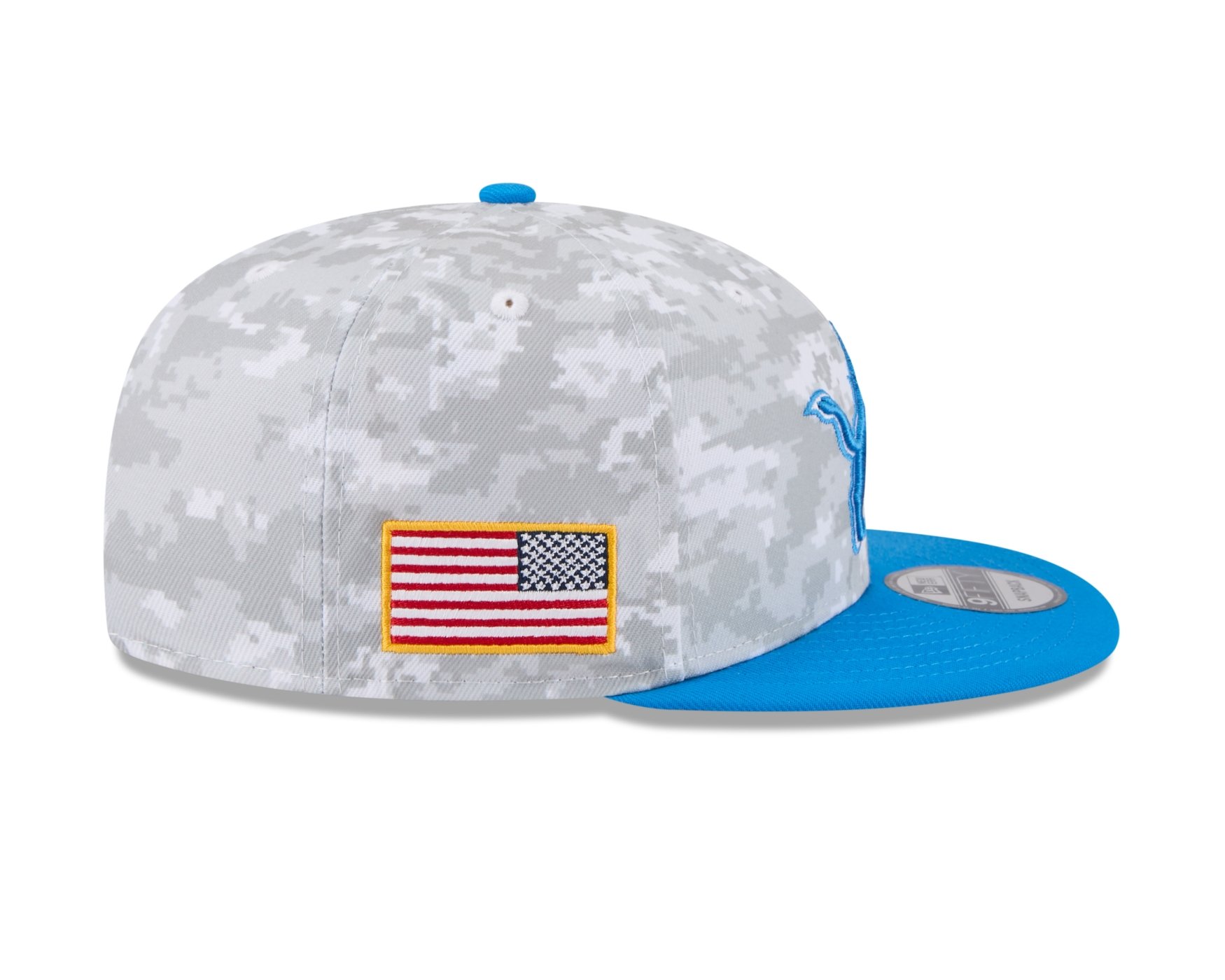 Bone New Era 9FIFTY Detroit Lions NFL Salute Service 2025 Azul Cinza/Azul 5