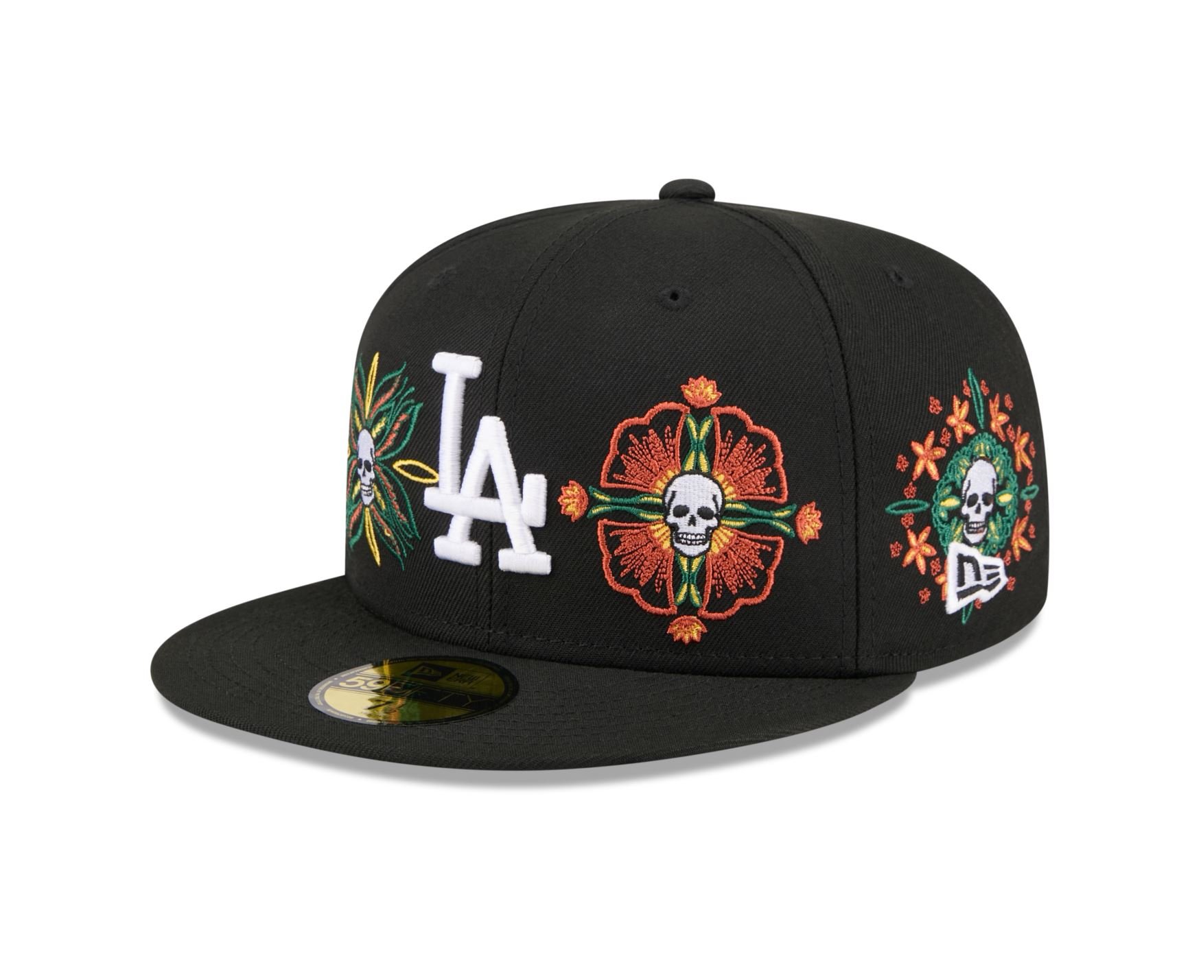 Bone New Era  59FIFTY Los Angeles Dodgers MLB Skull & Roses Preto