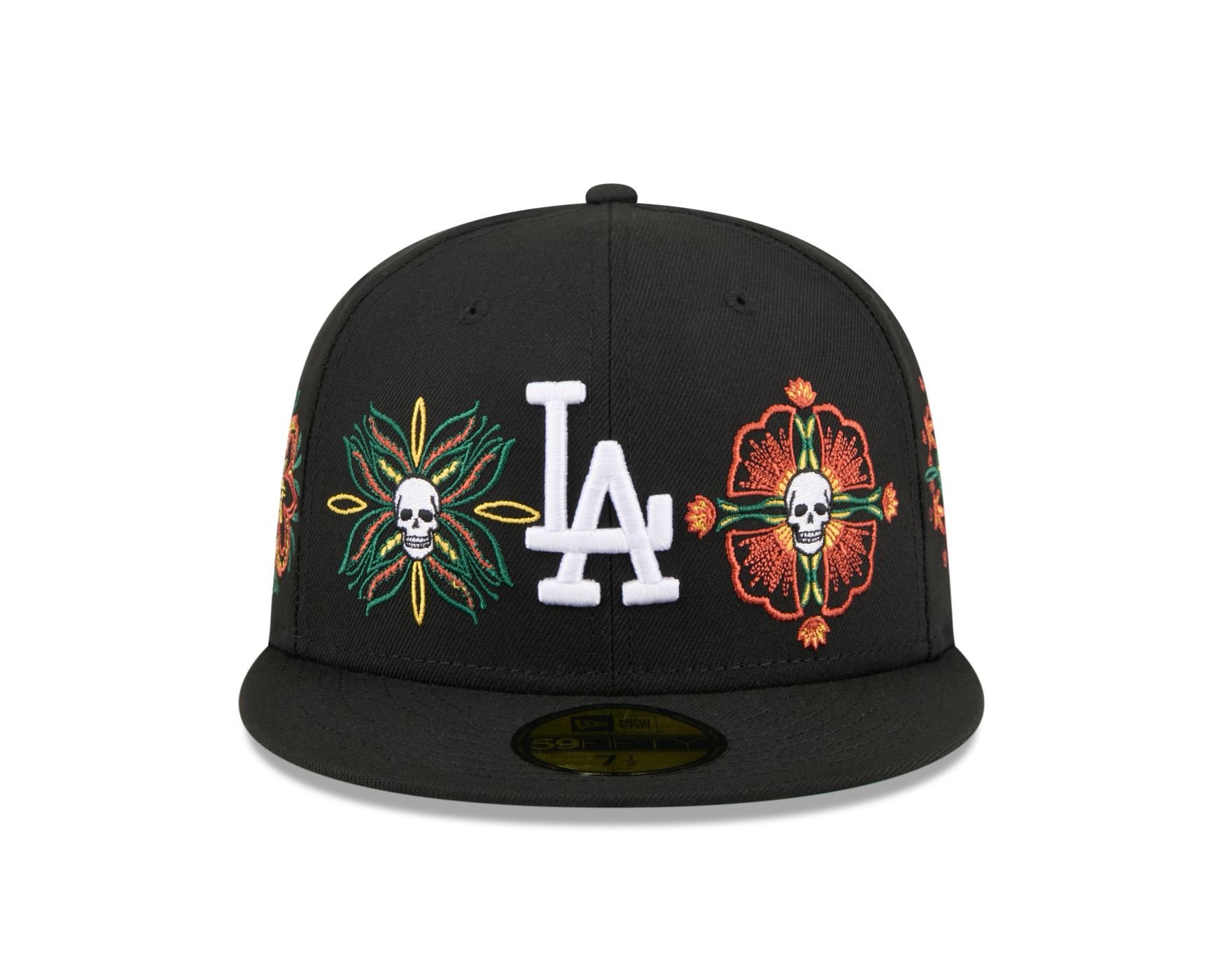 Bone New Era  59FIFTY Los Angeles Dodgers MLB Skull & Roses Preto Preto 2