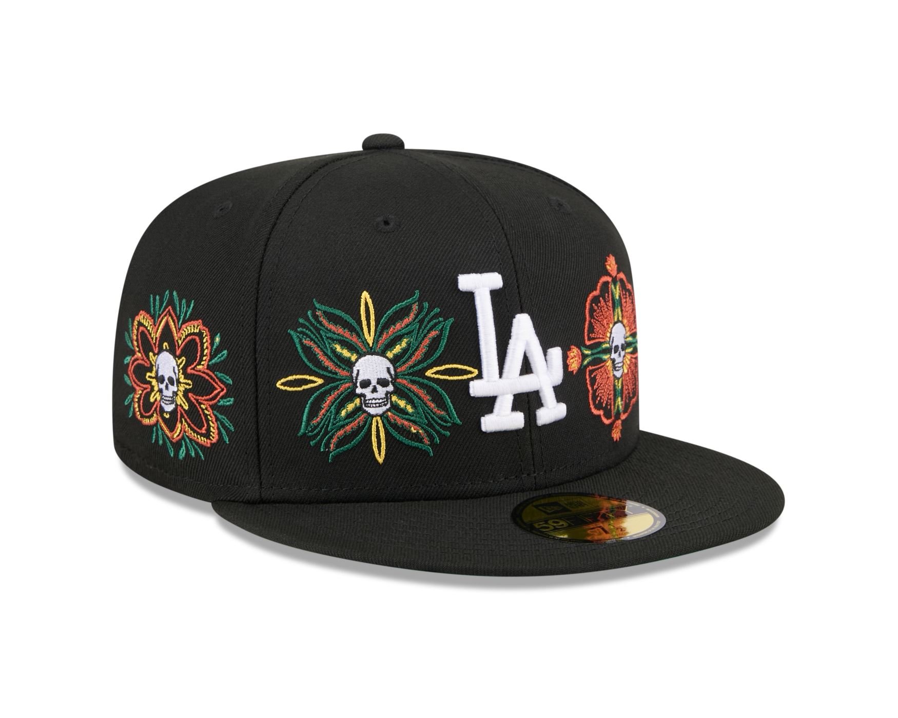 Bone New Era  59FIFTY Los Angeles Dodgers MLB Skull & Roses Preto Preto 3