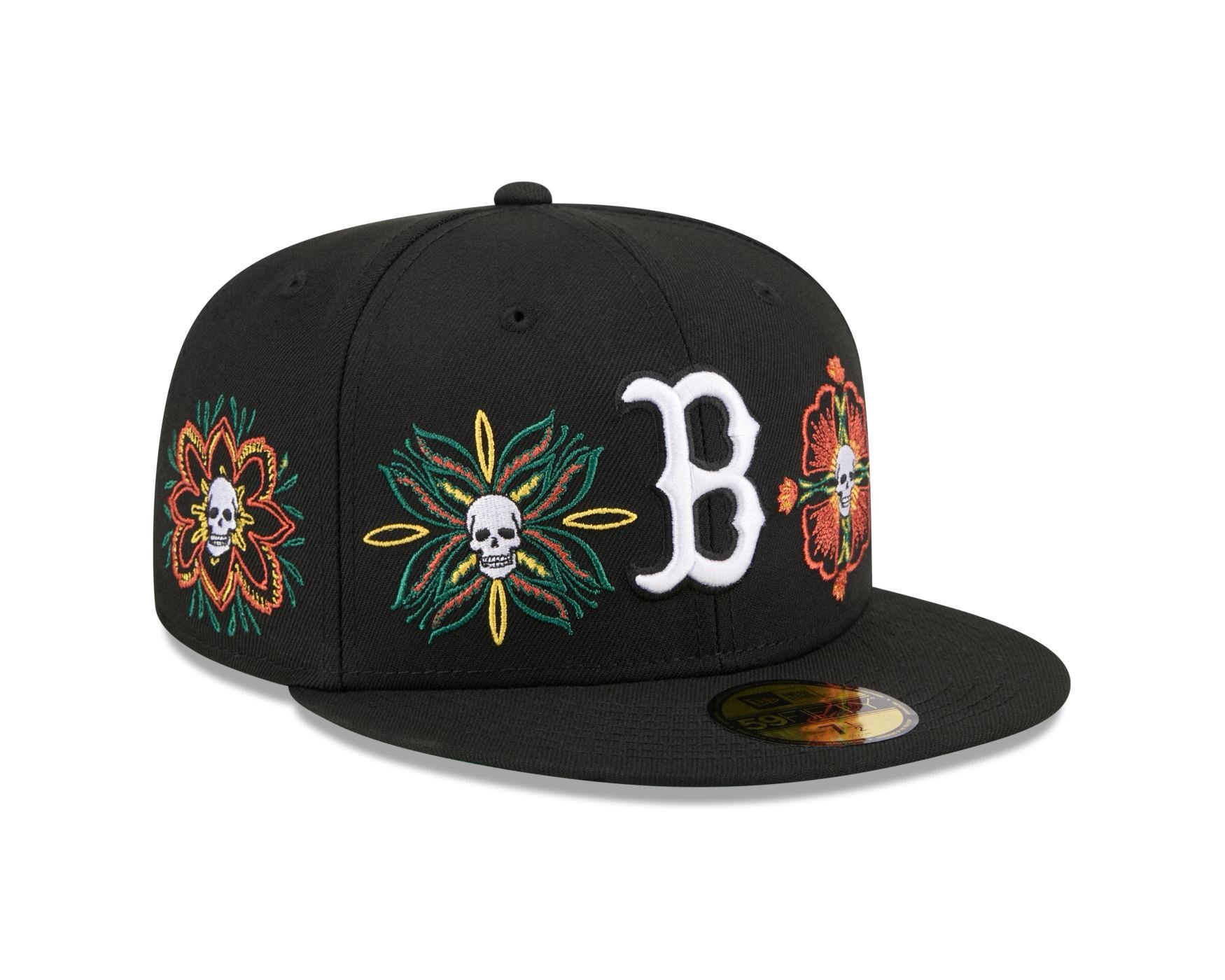 Bone New Era 59FIFTY Boston Red Sox MLB Skull & Roses Preto Preto 3