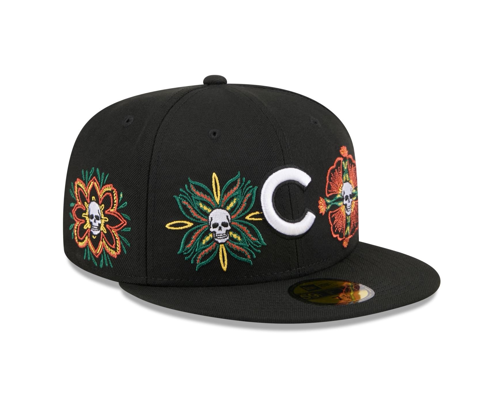 Bone New Era 59FIFTY Chicago Cubs MLB Skull & Roses Preto Preto 3