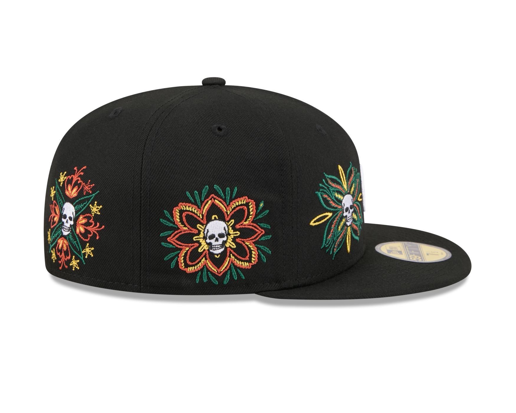 Bone New Era 59FIFTY Chicago Cubs MLB Skull & Roses Preto Preto 4