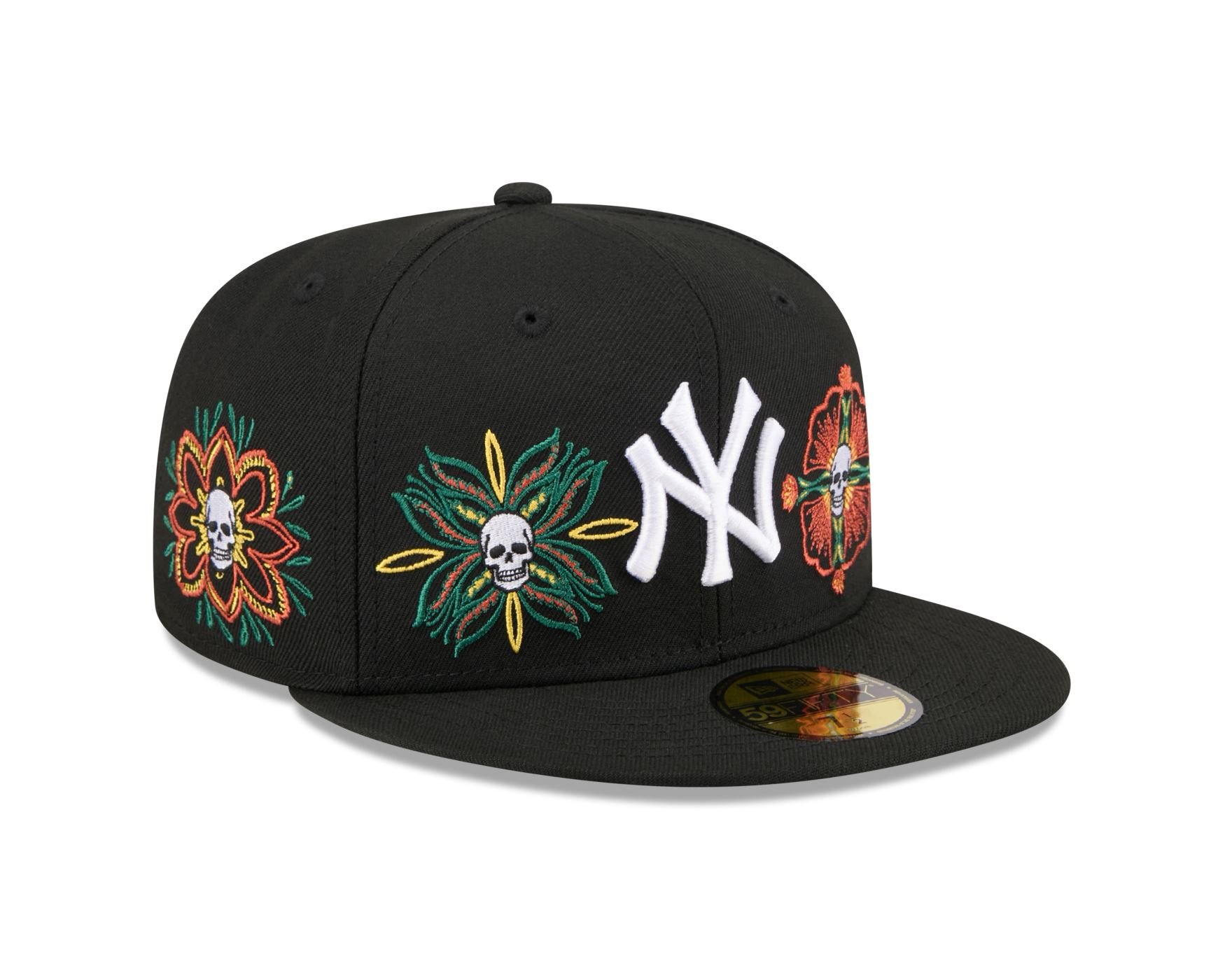 Bone New Era 59FIFTY New York Yankees MLB Skull & Roses Preto Preto 3
