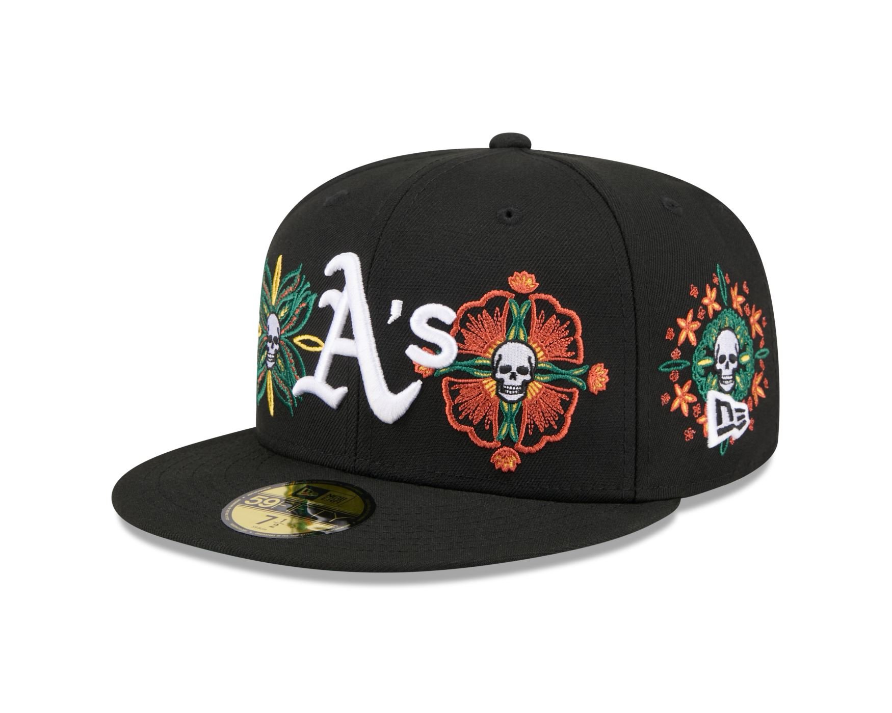 Bone New Era 59FIFTY Oakland Athletics MLB Skull & Roses Preto
