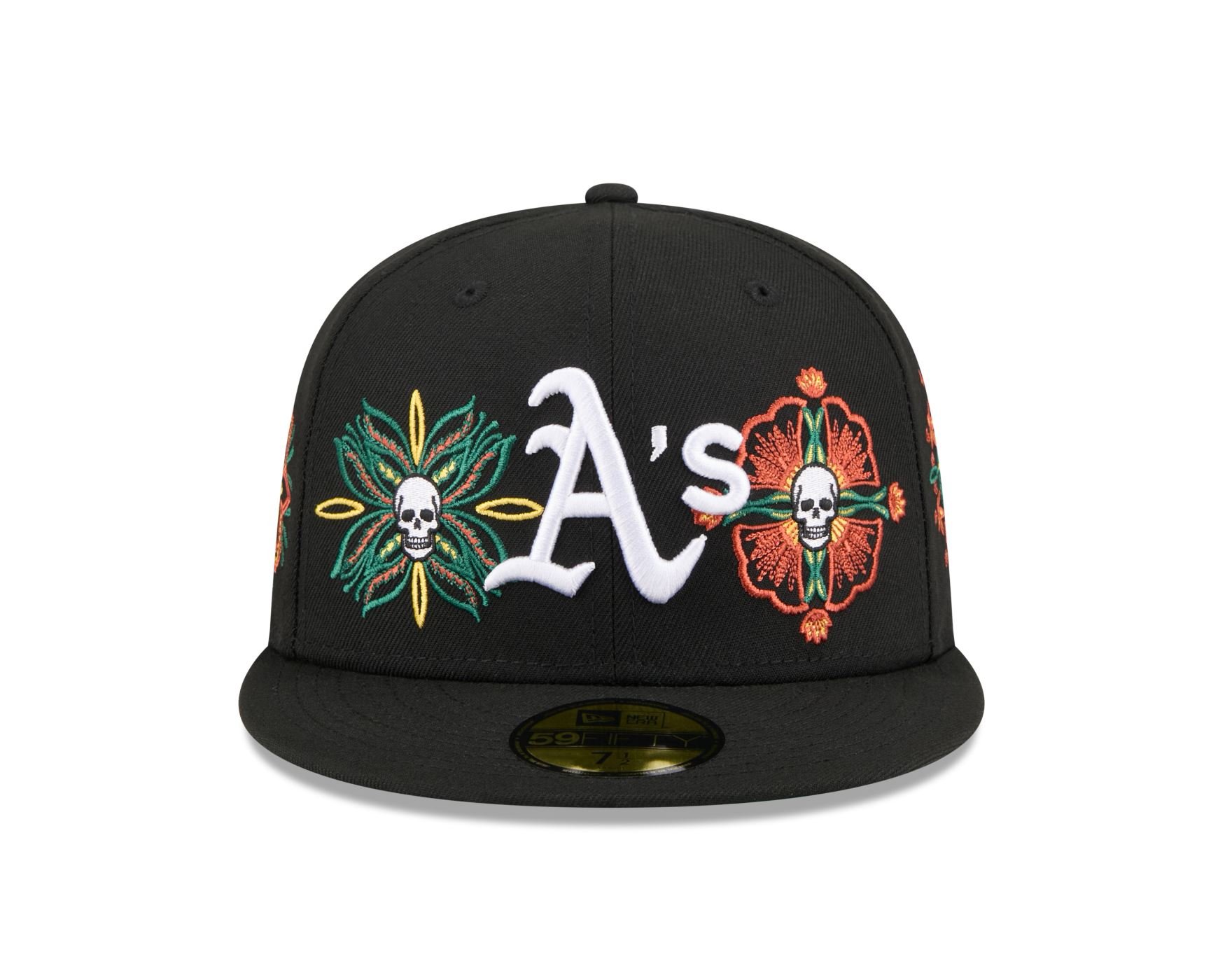 Bone New Era 59FIFTY Oakland Athletics MLB Skull & Roses Preto Preto 2