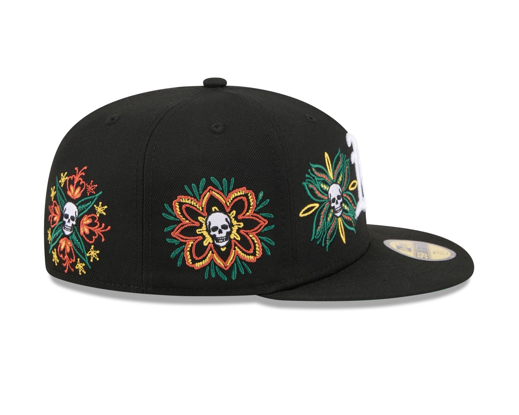 Bone New Era 59FIFTY Oakland Athletics MLB Skull & Roses Preto Preto 3