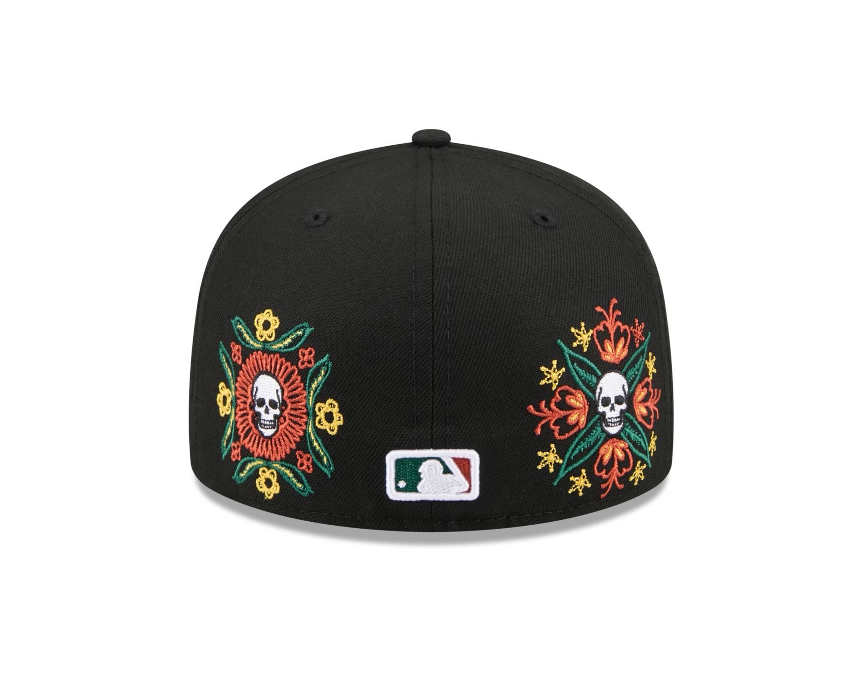 Bone New Era 59FIFTY Oakland Athletics MLB Skull & Roses Preto Preto 4