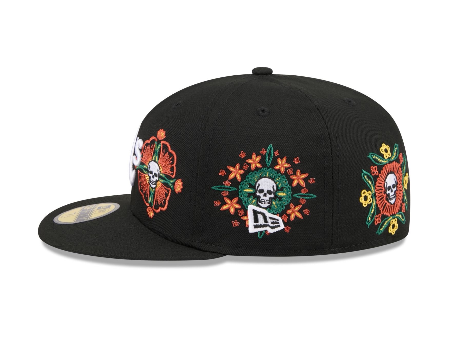 Bone New Era 59FIFTY Oakland Athletics MLB Skull & Roses Preto Preto 5