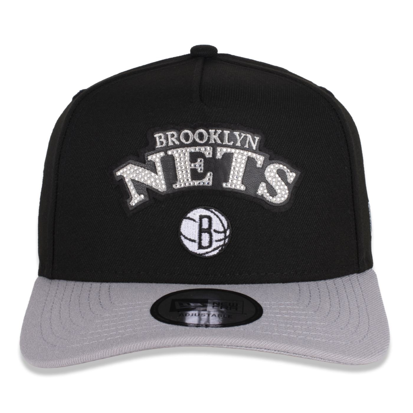 Bone New Era 9FORTY A-FRAME SNAPBACK Brooklyn Nets NBA Preto Preto/Cinza 2