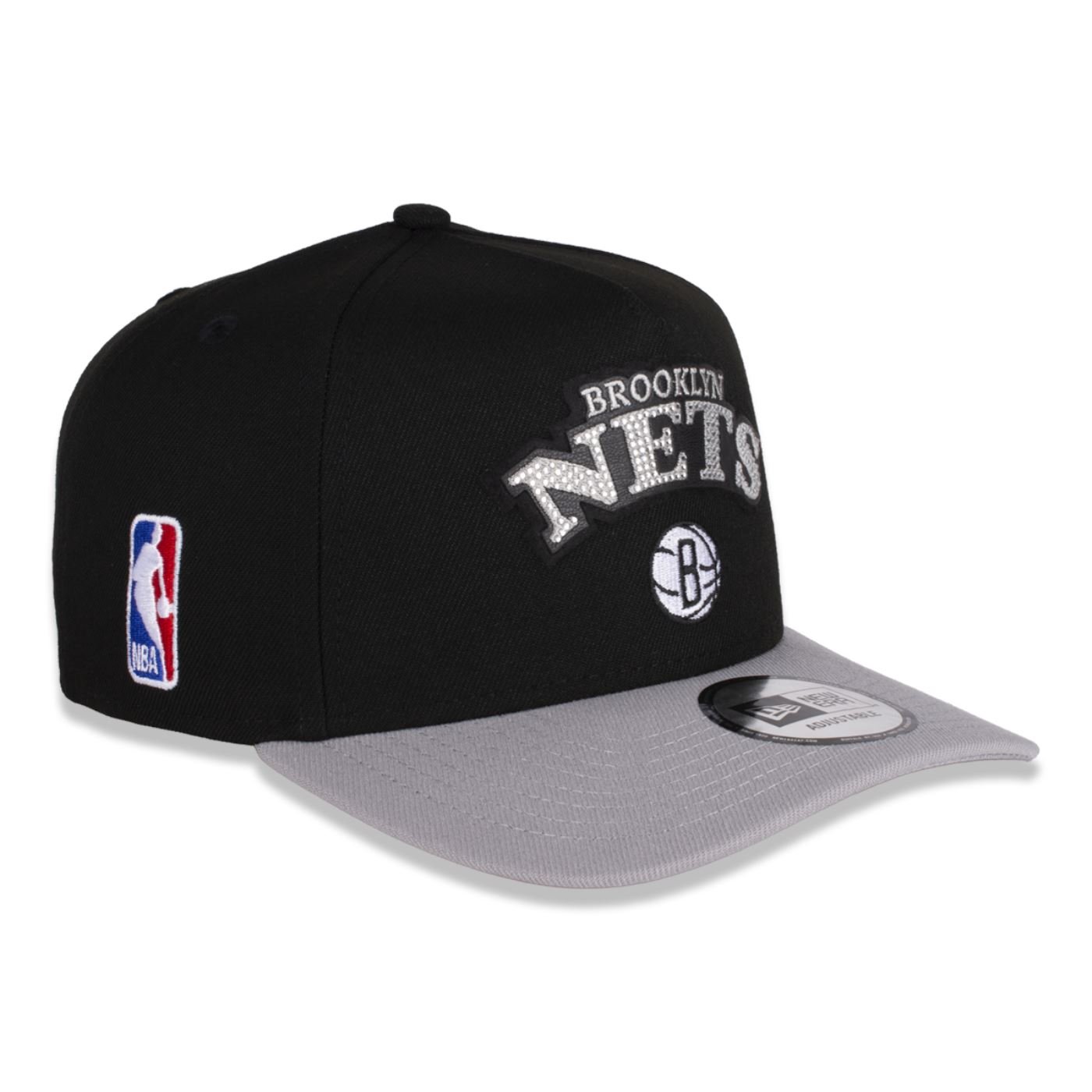 Bone New Era 9FORTY A-FRAME SNAPBACK Brooklyn Nets NBA Preto Preto/Cinza 3