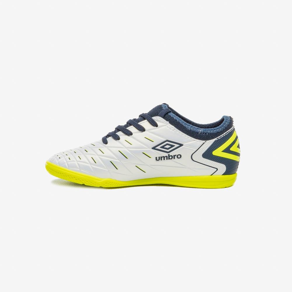 Chuteira Futsal Umbro Domain Jr Branco/Azul/Amarelo 2