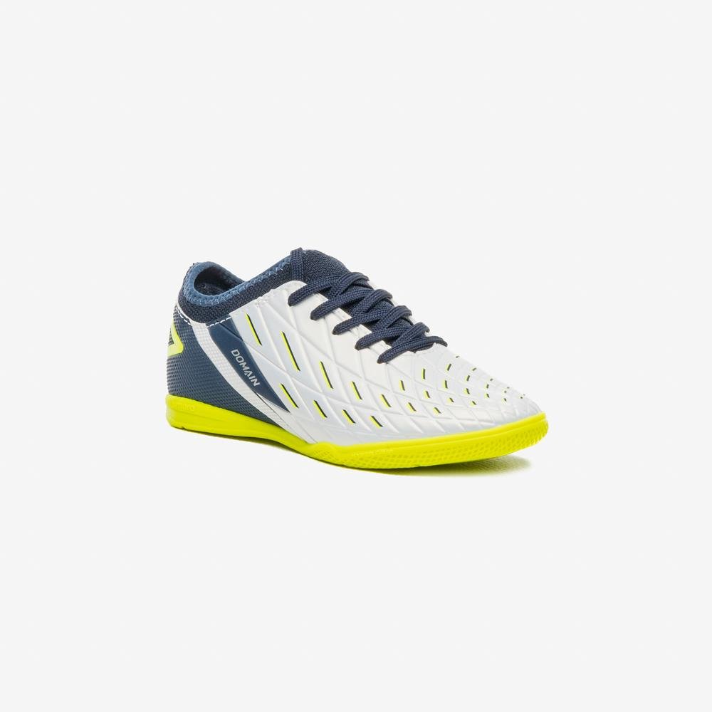 Chuteira Futsal Umbro Domain Jr Branco/Azul/Amarelo 3