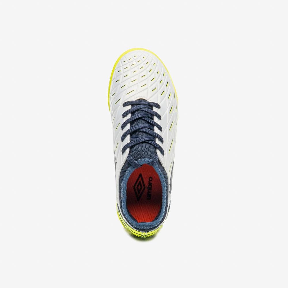 Chuteira Futsal Umbro Domain Jr Branco/Azul/Amarelo 4