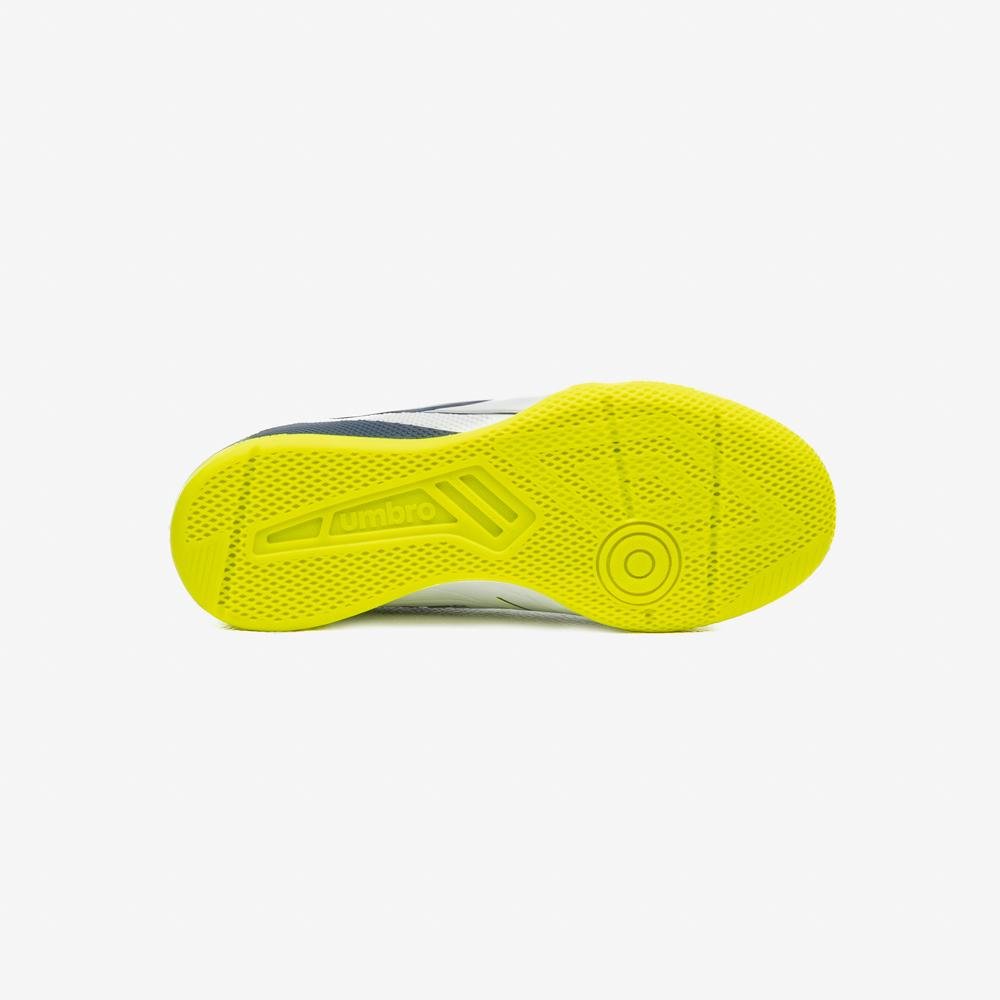 Chuteira Futsal Umbro Domain Jr Branco/Azul/Amarelo 5