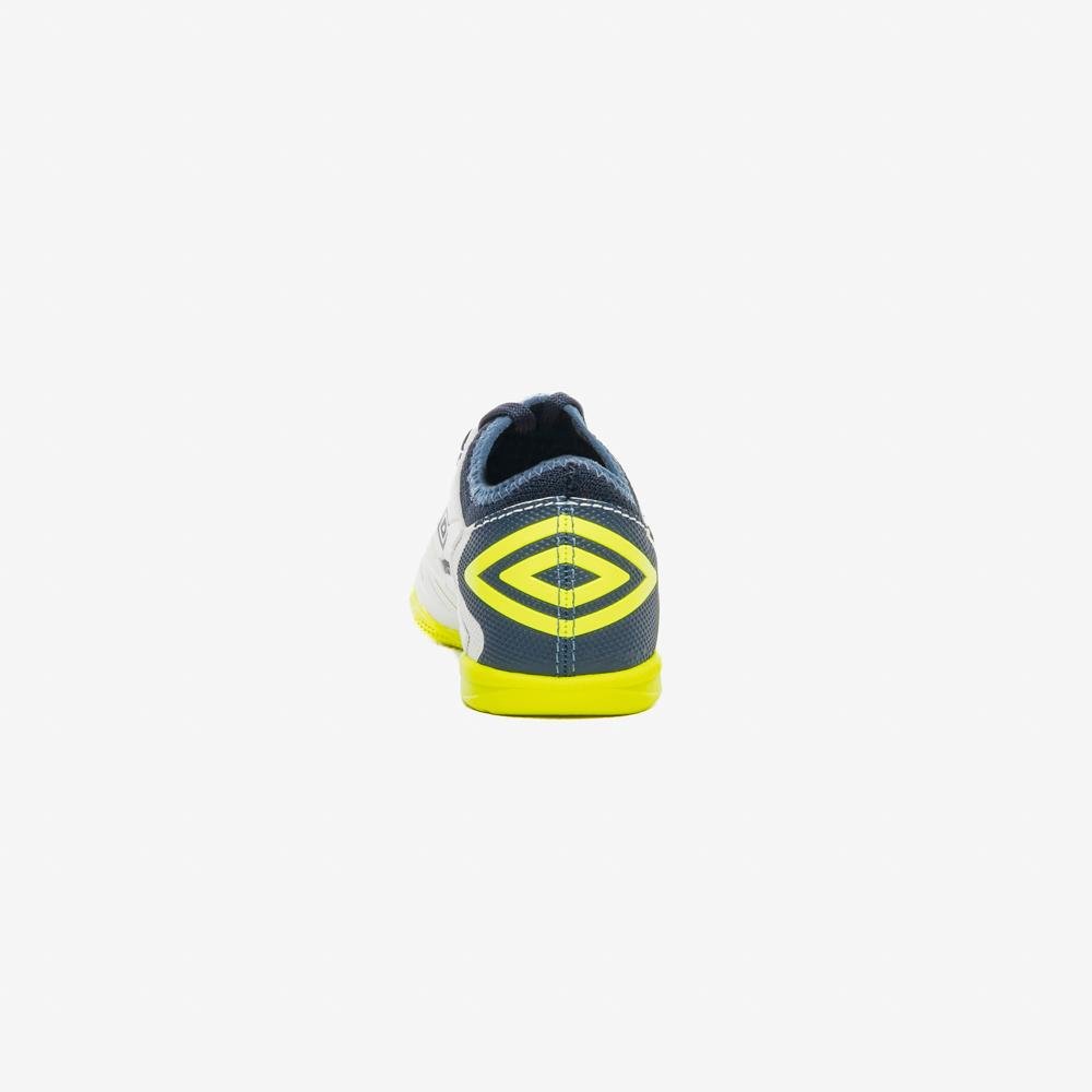 Chuteira Futsal Umbro Domain Jr Branco/Azul/Amarelo 6