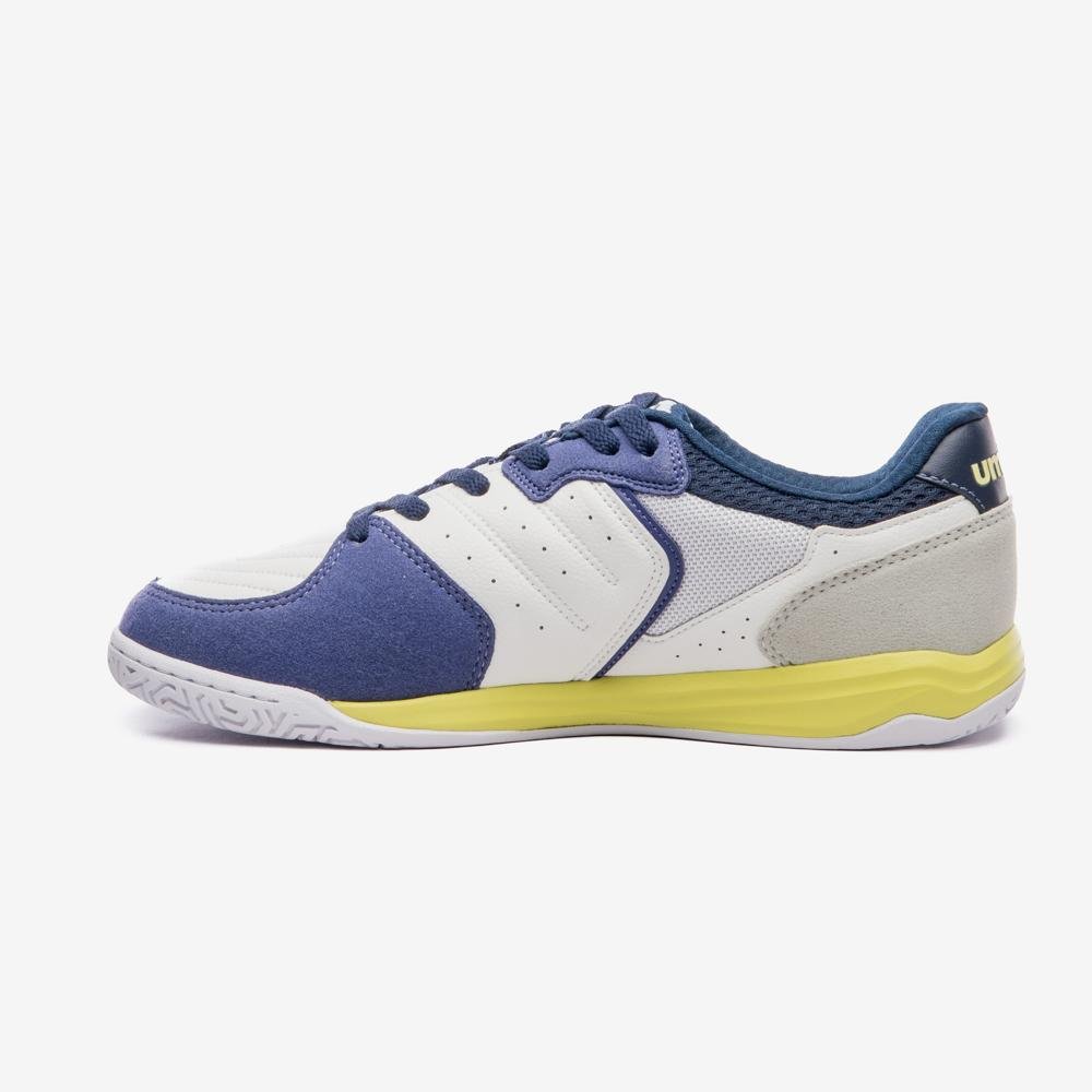 Chuteira Futsal Umbro Pro Challenge Uptake Branco/Azul/Amarelo 7