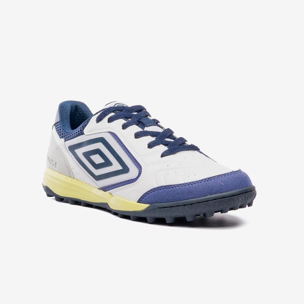 Chuteira Society Umbro Pro Challenge Uptake Branco/Azul/Amarelo 3