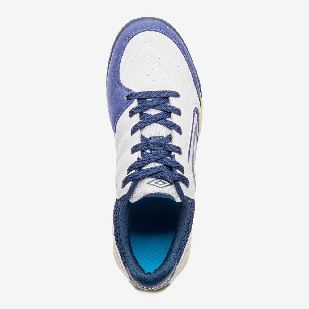 Chuteira Society Umbro Pro Challenge Uptake Branco/Azul/Amarelo 4