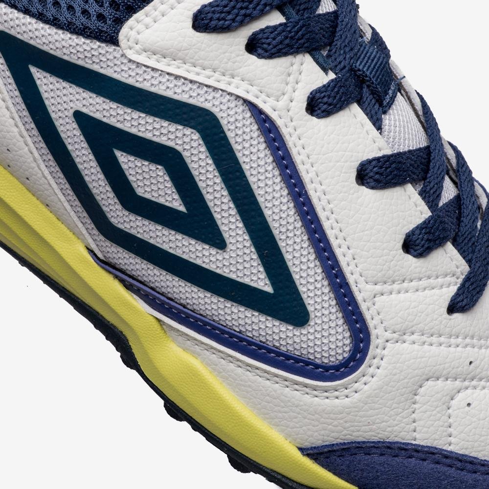 Chuteira Society Umbro Pro Challenge Uptake Branco/Azul/Amarelo 8