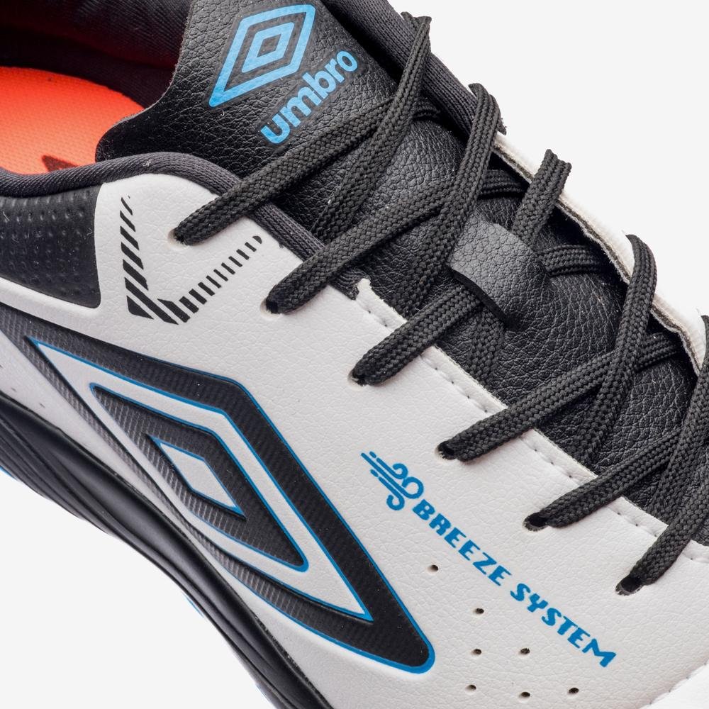 Chuteira Society Umbro Neo-Comfort Branco/Preto/Azul 7