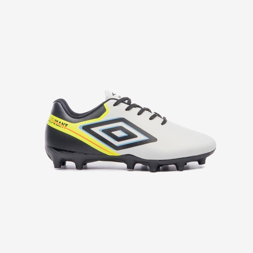 Chuteira Campo Umbro Adamant Top Speed Jr Branco/Preto/Amarelo