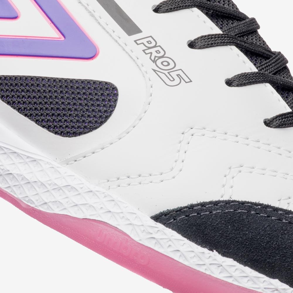 Chuteira Futsal Umbro Pro 5 Bump Branco/Preto/Roxo 7