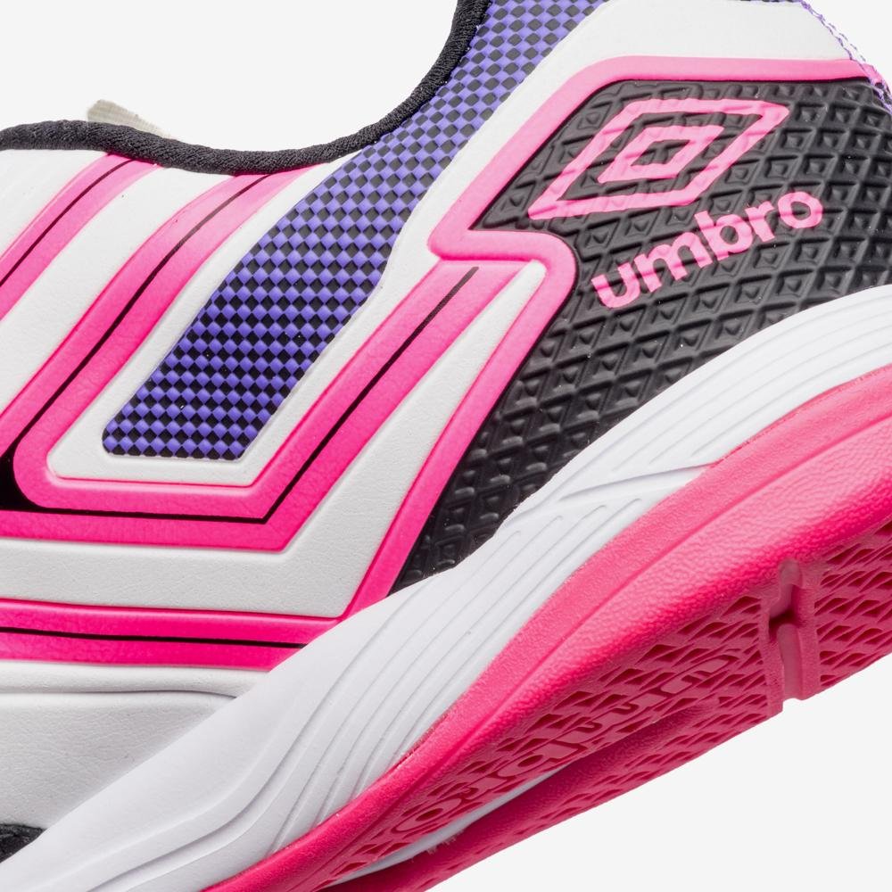 Chuteira Futsal Umbro Pro 5 Bump Club Branco/Preto/Rosa 8