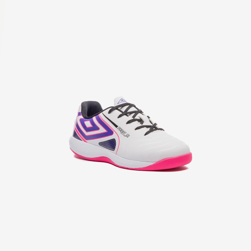 Chuteira Futsal Umbro Pro 5 Jr Branco/Preto/Roxo 3