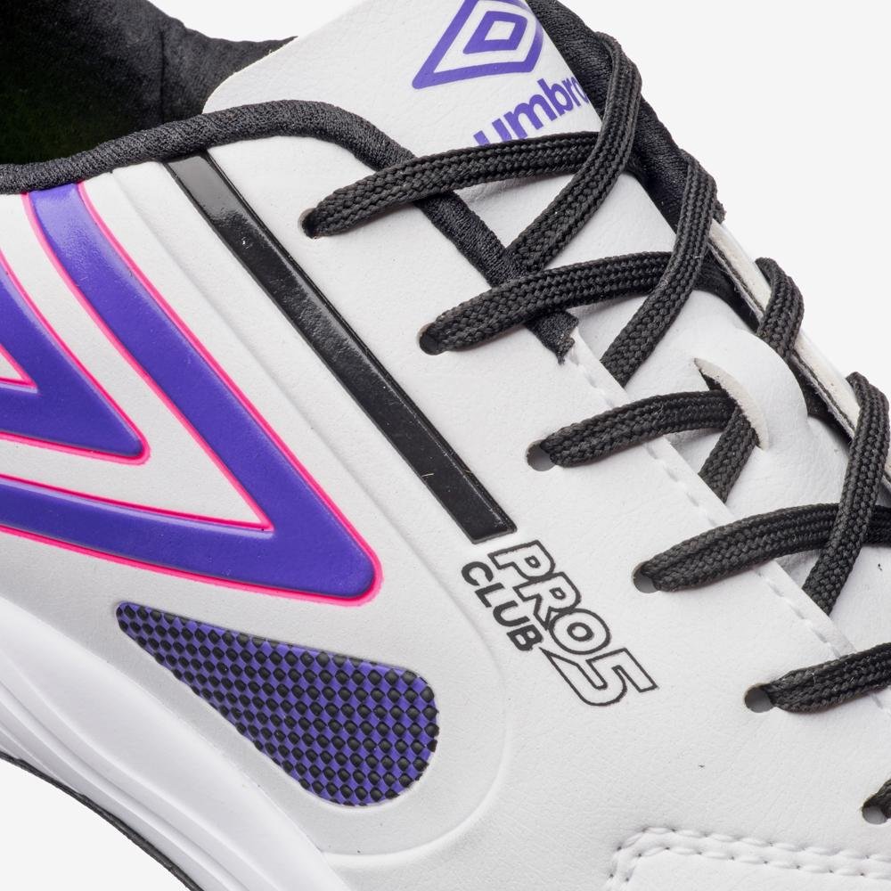 Chuteira Society Umbro Pro 5 Bump Club Branco/Preto/Roxo 7