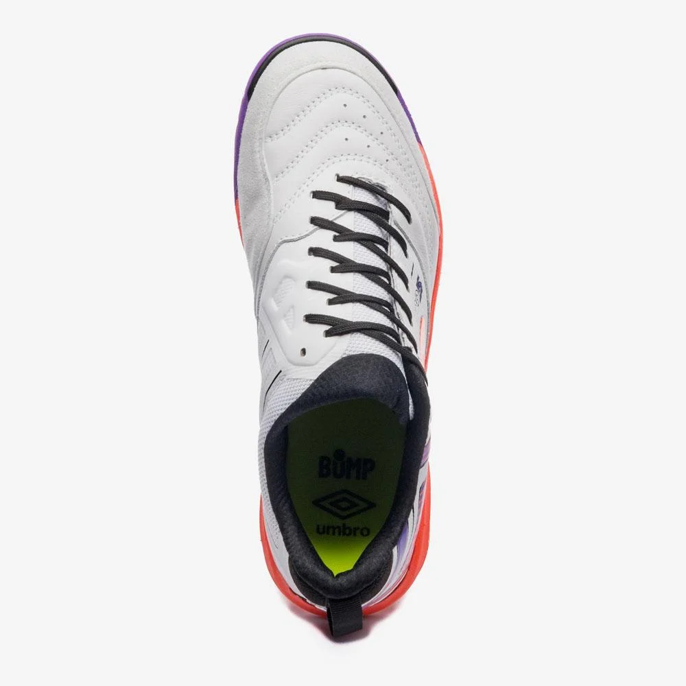 Chuteira Futsal Umbro Pro 5 Stable Branco/Laranja/Roxo 4