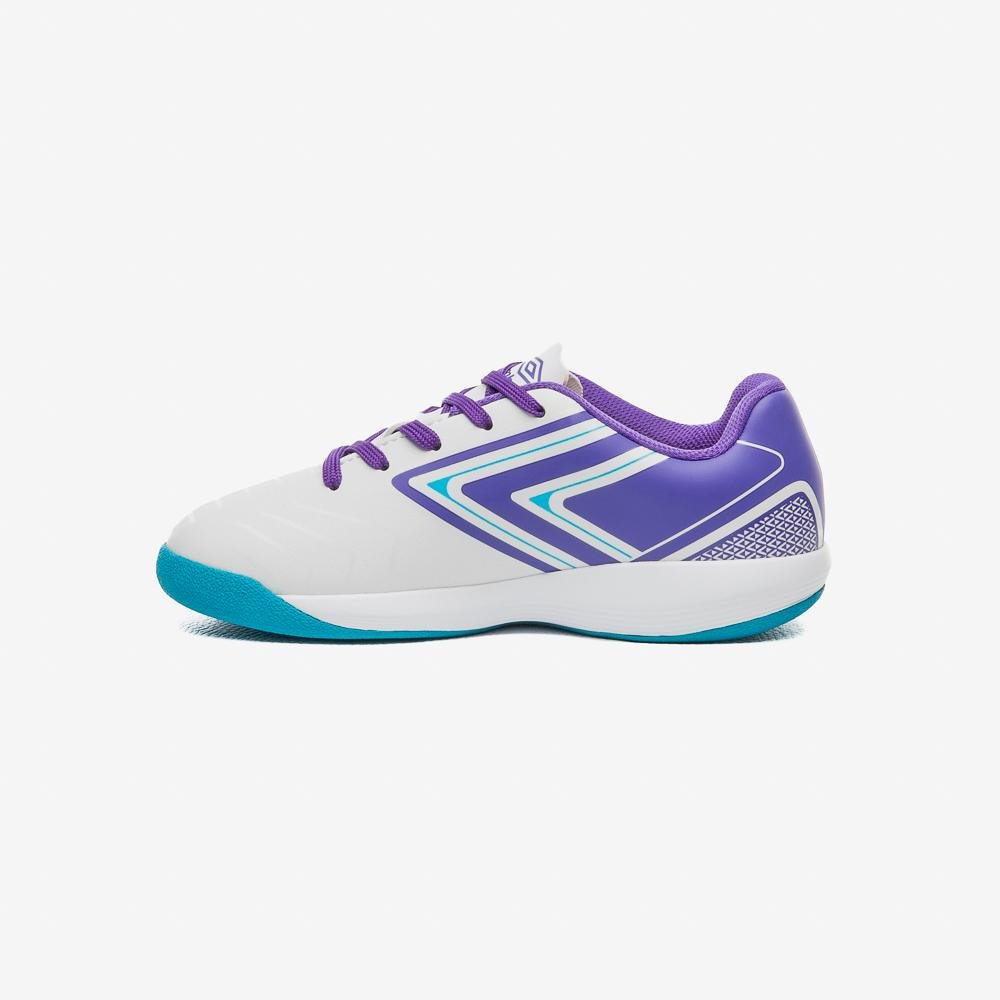 Chuteira Futsal Umbro Pro 5 Jr Branco/Roxo/Azul 2