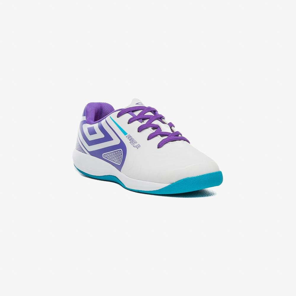 Chuteira Futsal Umbro Pro 5 Jr Branco/Roxo/Azul 3