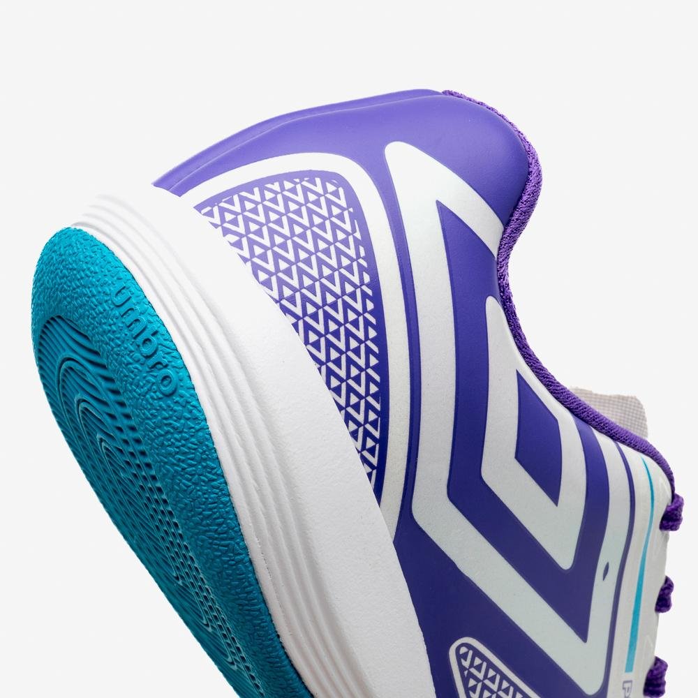 Chuteira Futsal Umbro Pro 5 Jr Branco/Roxo/Azul 8
