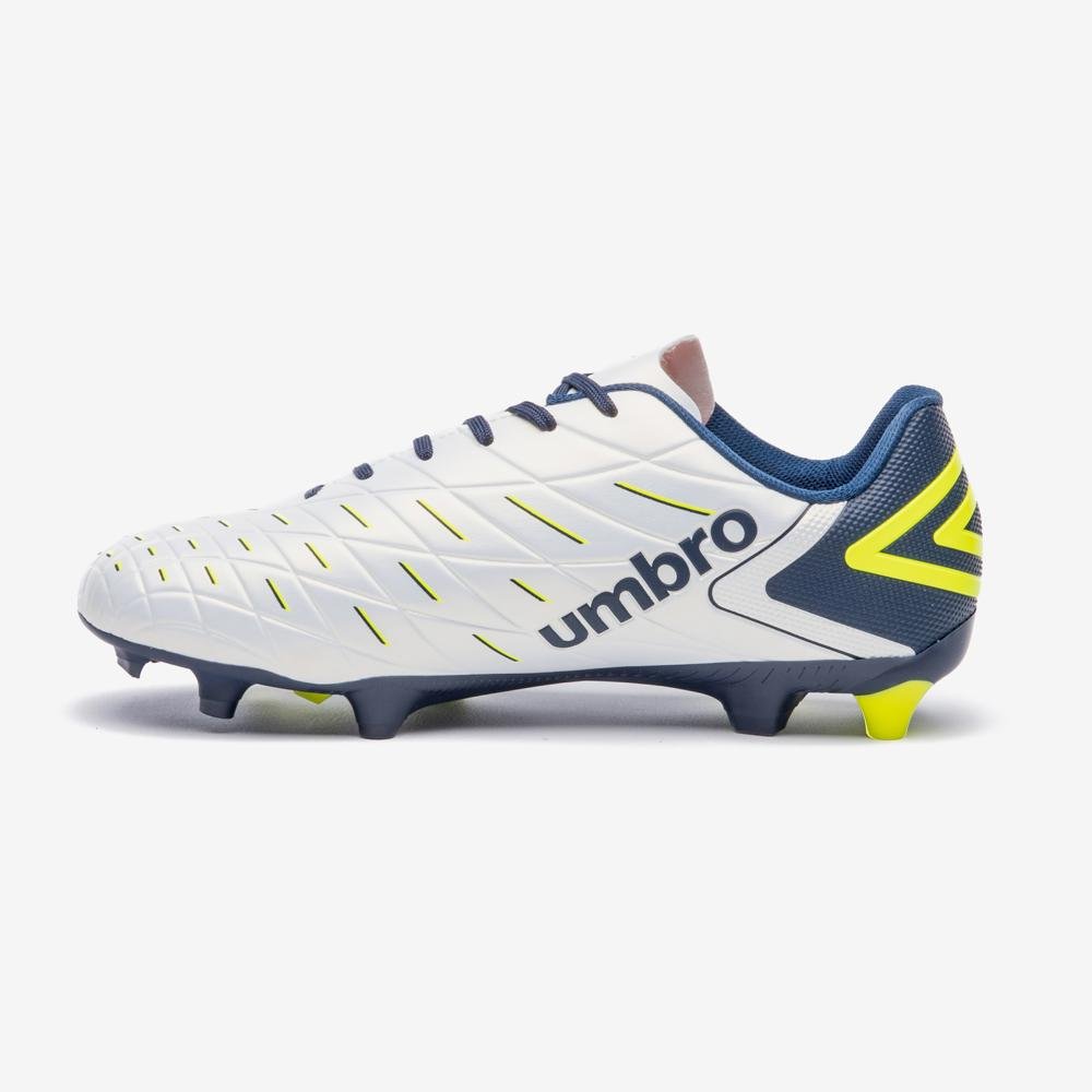 Chuteira Campo Umbro Domain Branco/Azul/Amarelo 2