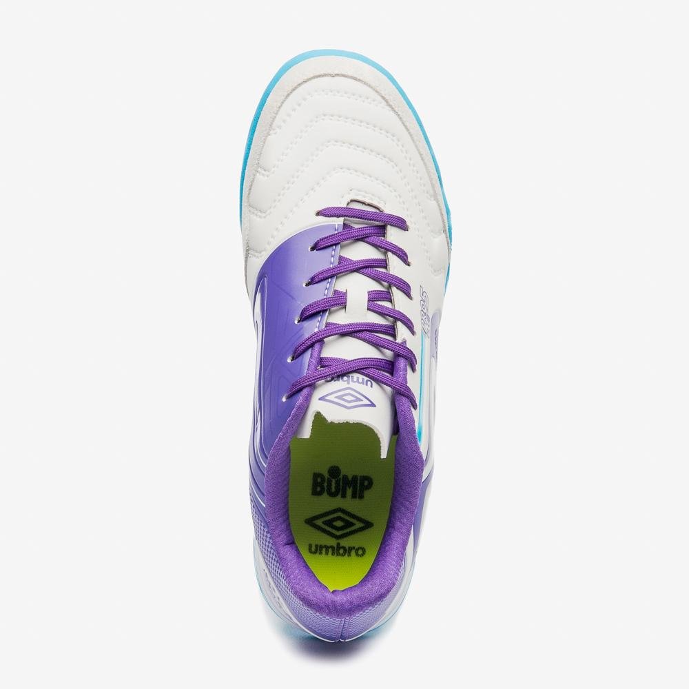 Chuteira Society Umbro Pro 5 Bump Club Branco/Roxo/Azul 4