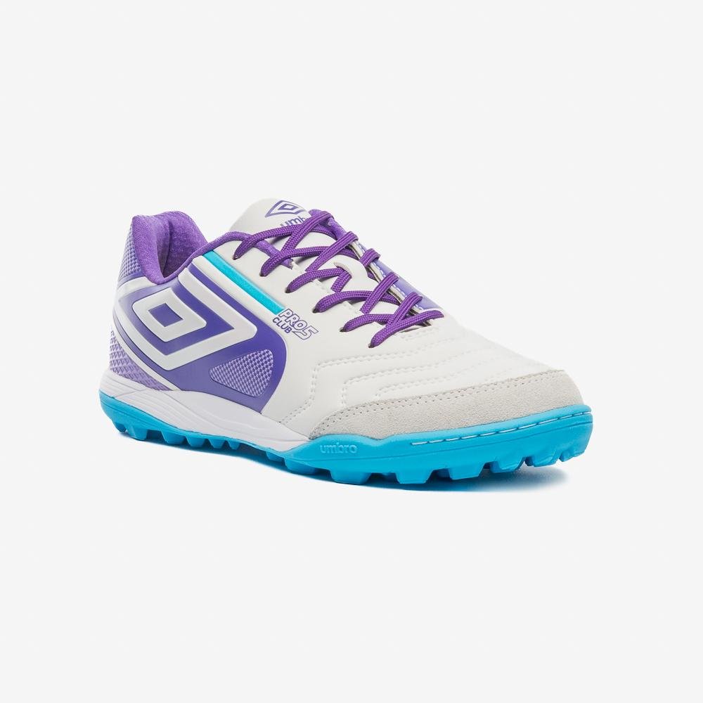 Chuteira Society Umbro Pro 5 Bump Club Branco/Roxo/Azul 3