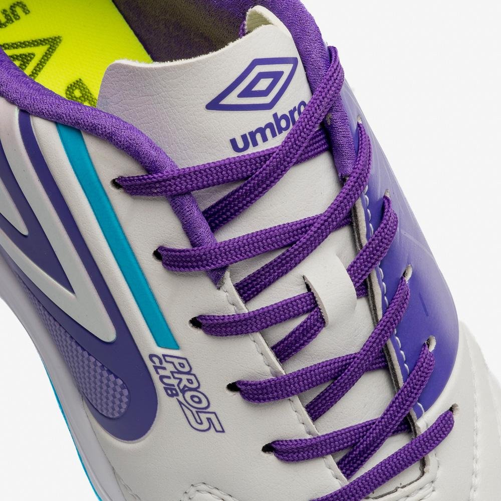 Chuteira Society Umbro Pro 5 Bump Club Branco/Roxo/Azul 8