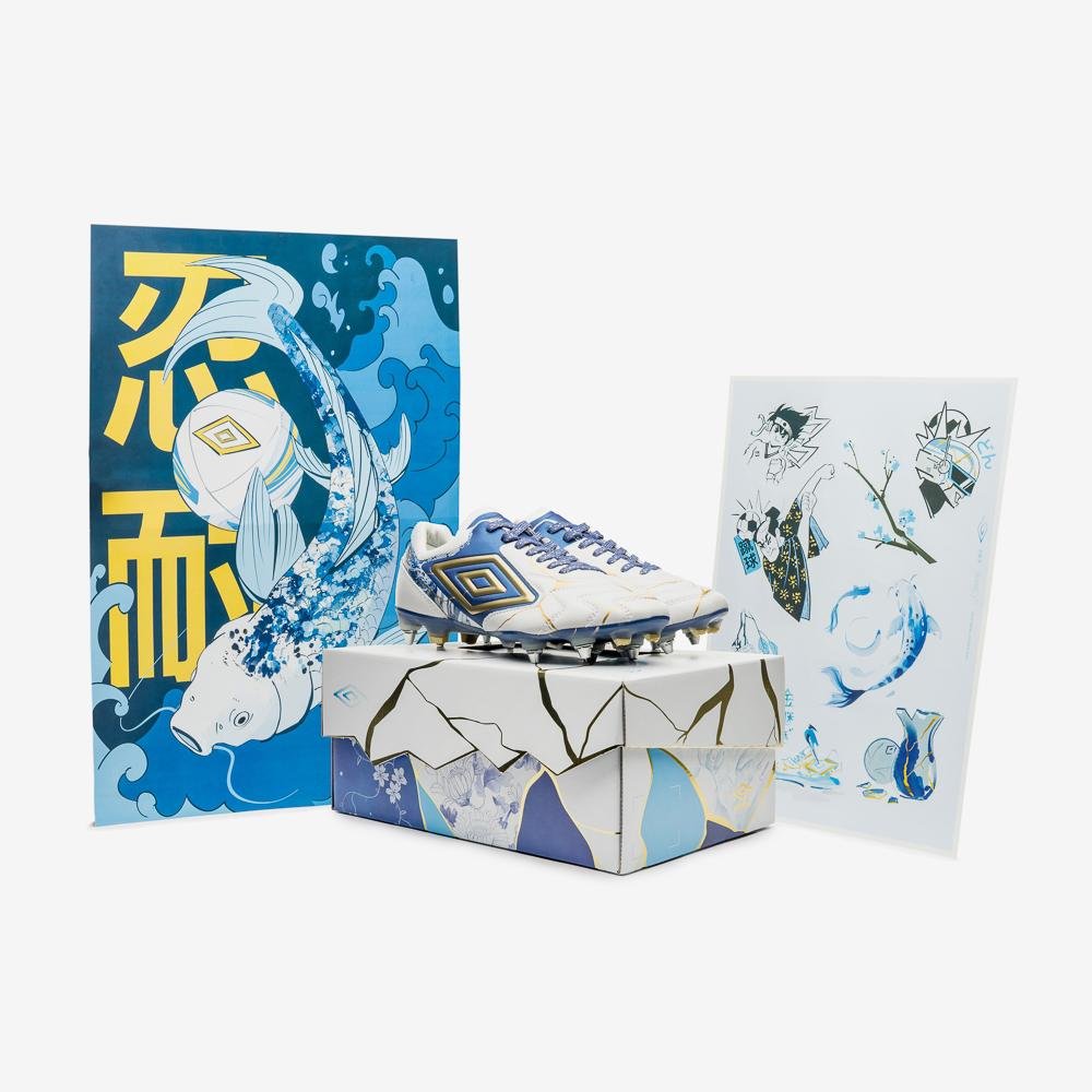 Chuteira Campo Umbro Ada Master Class Pro Sg Kintsugi Branco/Azul 7