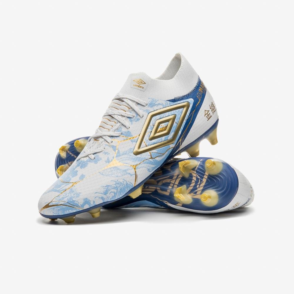 Chuteira Campo Umbro Adamant Top Speed Pro Kintsugi Branco/Azul 8