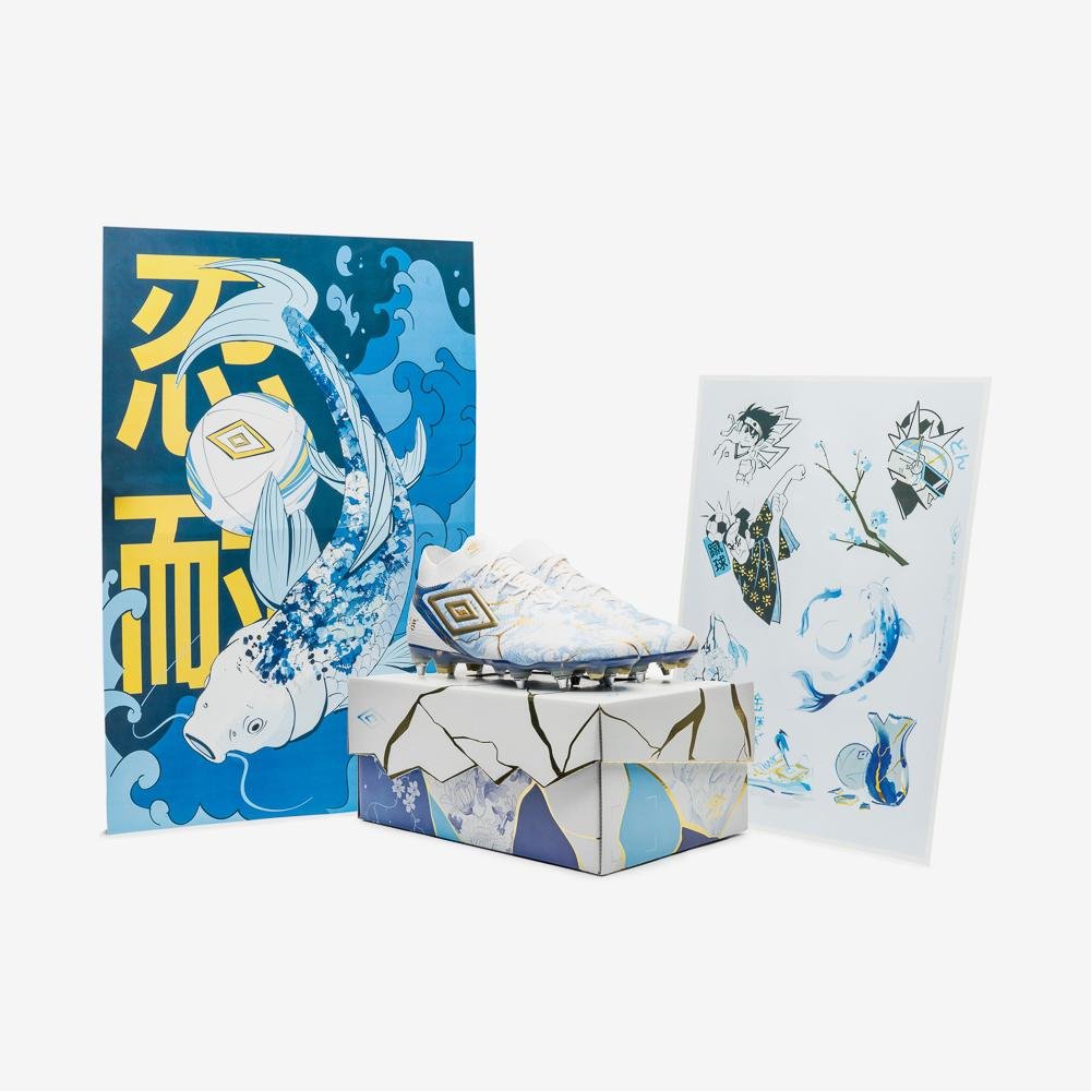 Chuteira Campo Umbro Adamant Top Speed Pro Sg Kintsugi Branco/Azul 7