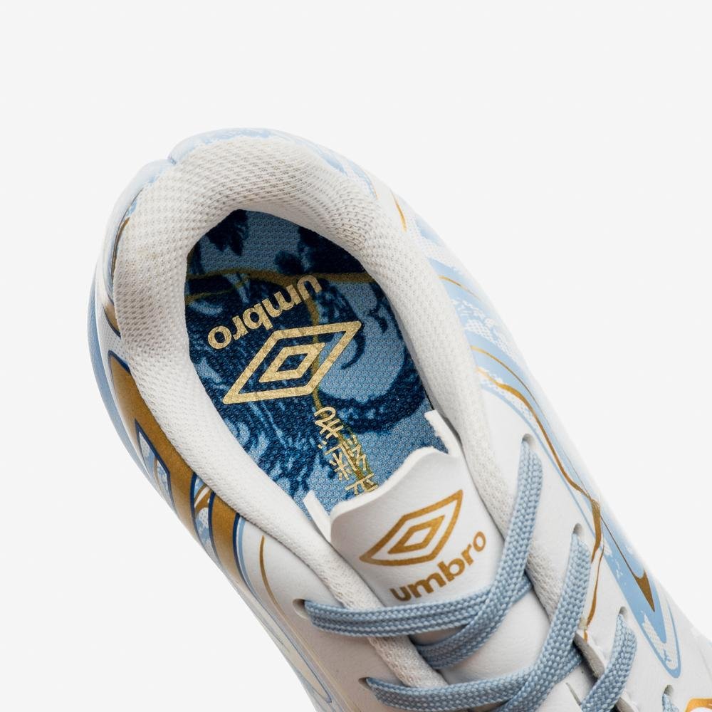 Chuteira Futsal Umbro Pro 5 Jr Kintsugi Branco/Dourado 8