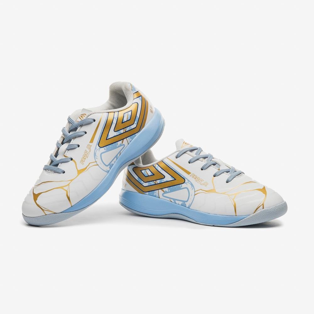 Chuteira Futsal Umbro Pro 5 Jr Kintsugi Branco/Dourado 9