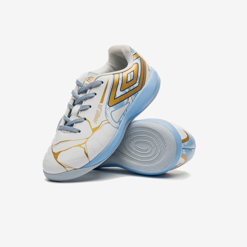 Chuteira Futsal Umbro Pro 5 Jr Kintsugi Branco/Dourado 10