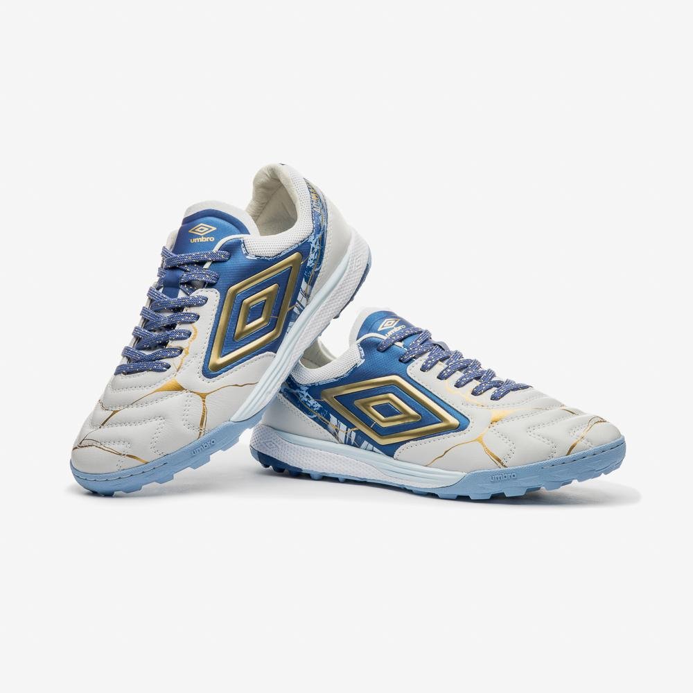 Chuteira Society Umbro Ada Master Class Pro Bump Kintsugi Branco/Azul 8